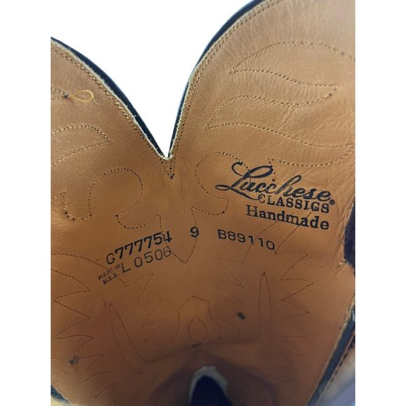 Vintage Ladies Lucchese USA Brown / Black Suede Snip Toe Western Boots Size 9 - Picture 7 of 8